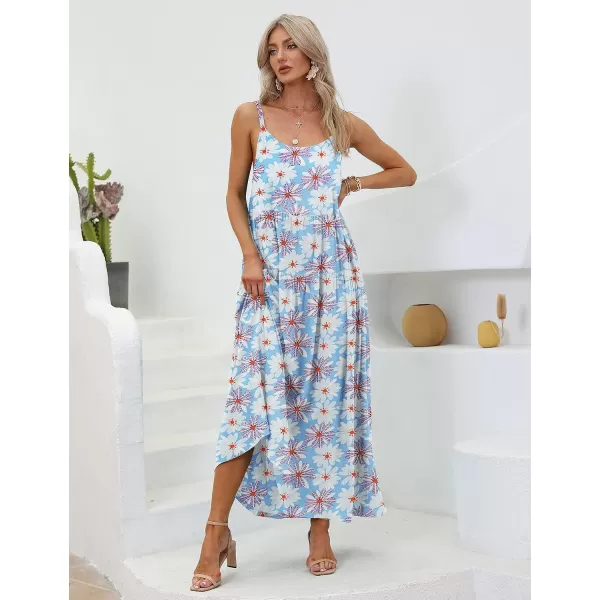 YESNO Summer Dresses for Women Casual Loose Bohemian Floral Dress with Pockets Spaghetti Strap Maxi Dress E75As Picture303