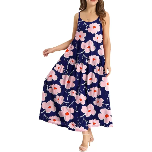 YESNO Summer Dresses for Women Casual Loose Bohemian Floral Dress with Pockets Spaghetti Strap Maxi Dress E75As Picture304