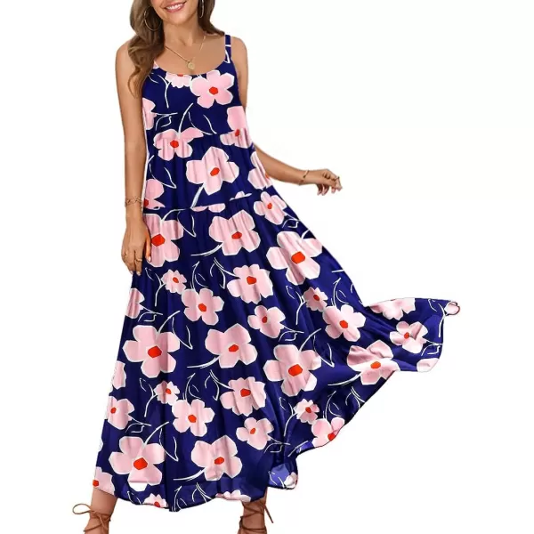 YESNO Summer Dresses for Women Casual Loose Bohemian Floral Dress with Pockets Spaghetti Strap Maxi Dress E75As Picture304