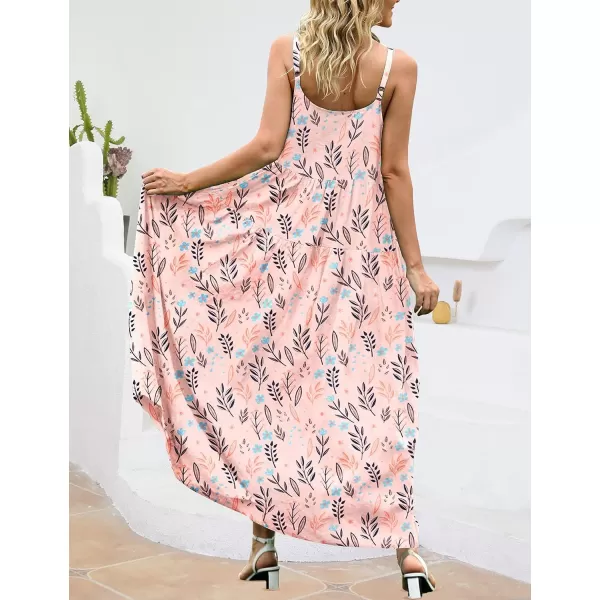 YESNO Summer Dresses for Women Casual Loose Bohemian Floral Dress with Pockets Spaghetti Strap Maxi Dress E75As Picture309