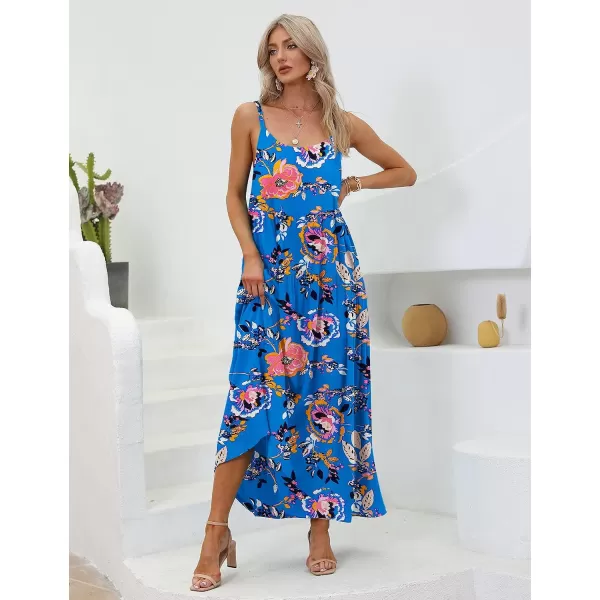 YESNO Summer Dresses for Women Casual Loose Bohemian Floral Dress with Pockets Spaghetti Strap Maxi Dress E75As Picture313