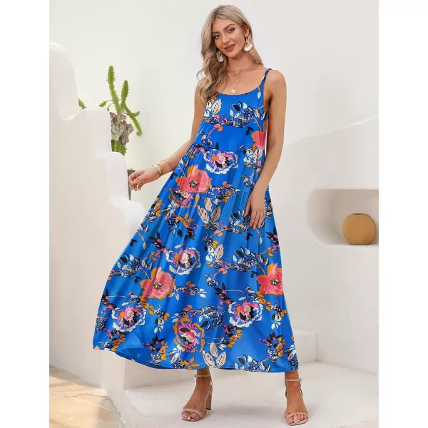 YESNO Summer Dresses for Women Casual Loose Bohemian Floral Dress with Pockets Spaghetti Strap Maxi Dress E75As Picture313