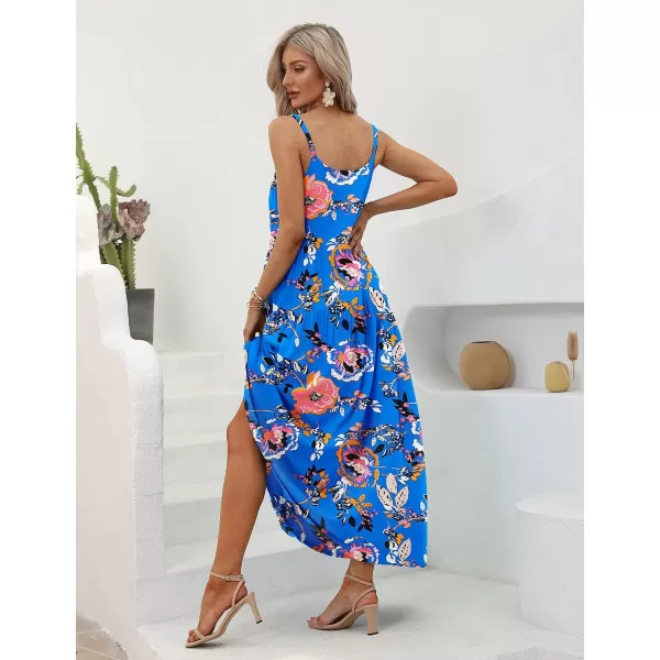 YESNO Summer Dresses for Women Casual Loose Bohemian Floral Dress with Pockets Spaghetti Strap Maxi Dress E75As Picture313