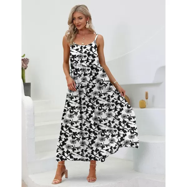 YESNO Summer Dresses for Women Casual Loose Bohemian Floral Dress with Pockets Spaghetti Strap Maxi Dress E75As Picture315 R