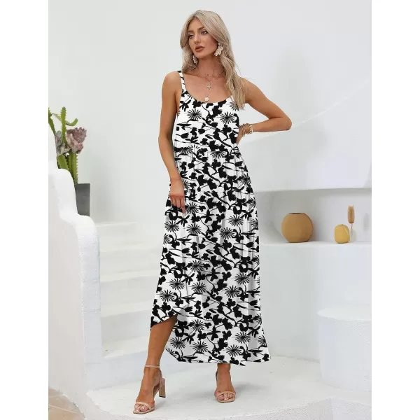 YESNO Summer Dresses for Women Casual Loose Bohemian Floral Dress with Pockets Spaghetti Strap Maxi Dress E75As Picture315 R