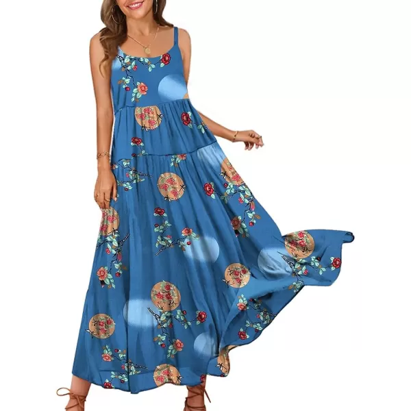 YESNO Summer Dresses for Women Casual Loose Bohemian Floral Dress with Pockets Spaghetti Strap Maxi Dress E75As Picture32 R