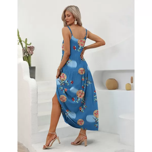 YESNO Summer Dresses for Women Casual Loose Bohemian Floral Dress with Pockets Spaghetti Strap Maxi Dress E75As Picture32 R