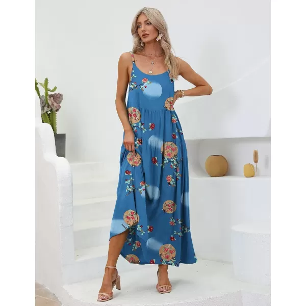 YESNO Summer Dresses for Women Casual Loose Bohemian Floral Dress with Pockets Spaghetti Strap Maxi Dress E75As Picture32 R