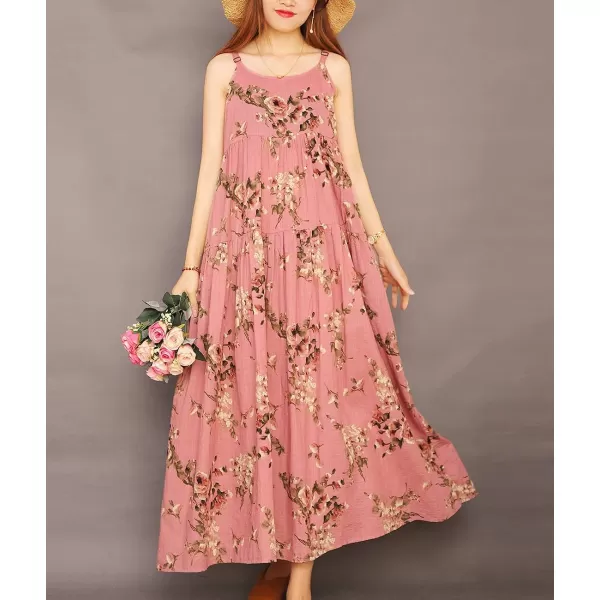 YESNO Summer Dresses for Women Casual Loose Bohemian Floral Dress with Pockets Spaghetti Strap Maxi Dress E75As Picture35pink