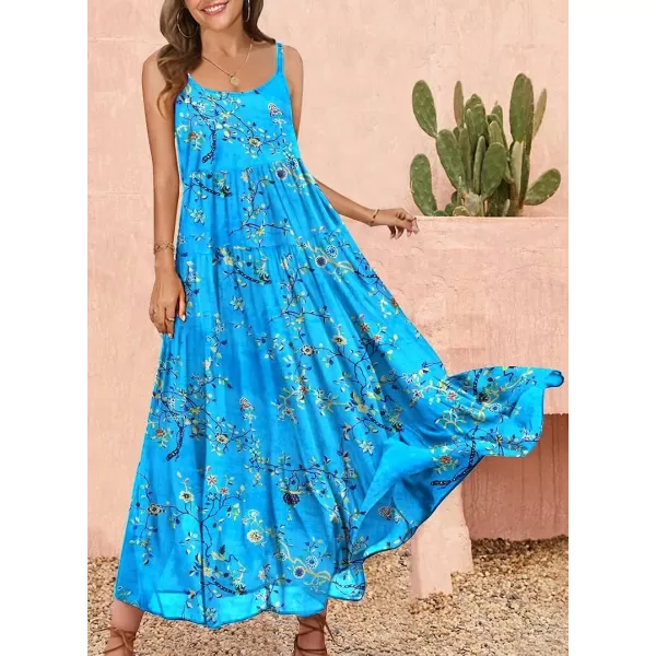 YESNO Summer Dresses for Women Casual Loose Bohemian Floral Dress with Pockets Spaghetti Strap Maxi Dress E75As Picture44