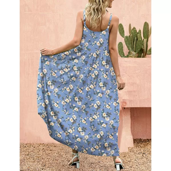 YESNO Summer Dresses for Women Casual Loose Bohemian Floral Dress with Pockets Spaghetti Strap Maxi Dress E75As Picture8light Blue