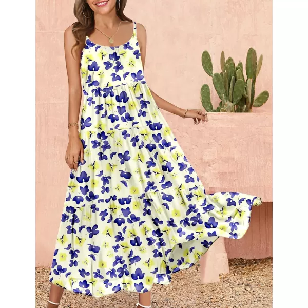 YESNO Summer Dresses for Women Casual Loose Bohemian Floral Dress with Pockets Spaghetti Strap Maxi Dress E75B  Floral 375