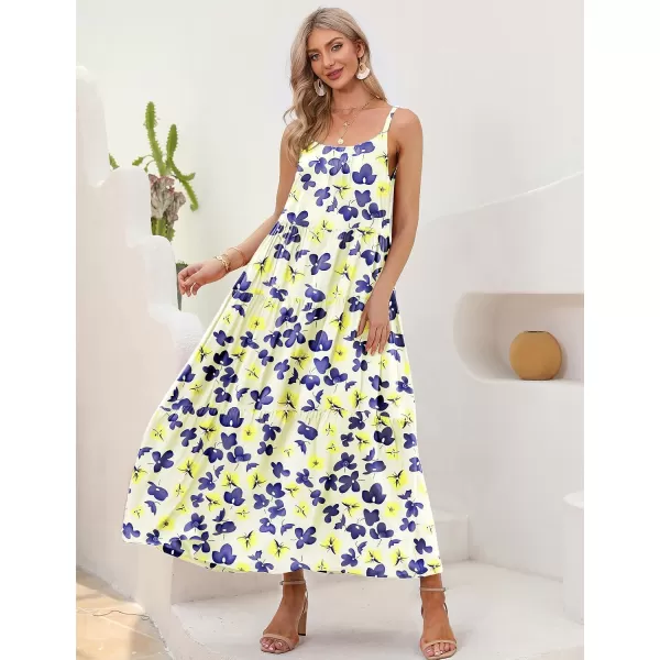 YESNO Summer Dresses for Women Casual Loose Bohemian Floral Dress with Pockets Spaghetti Strap Maxi Dress E75B  Floral 375