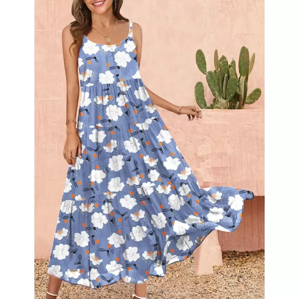 YESNO Summer Dresses for Women Casual Loose Bohemian Floral Dress with Pockets Spaghetti Strap Maxi Dress E75B  Floral 395