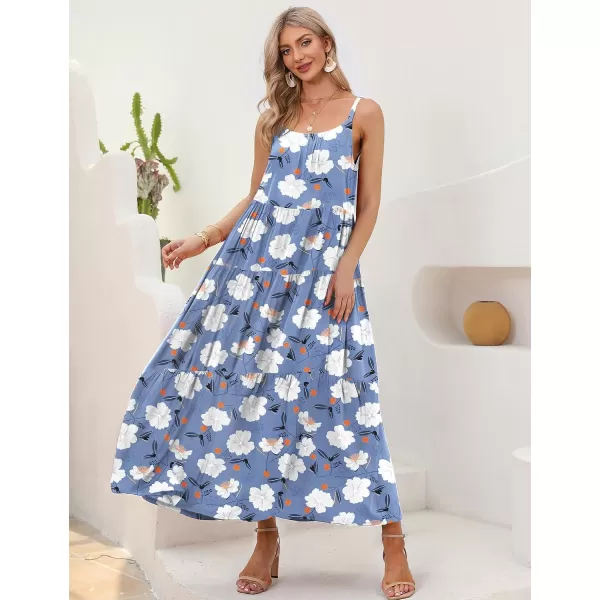 YESNO Summer Dresses for Women Casual Loose Bohemian Floral Dress with Pockets Spaghetti Strap Maxi Dress E75B  Floral 395