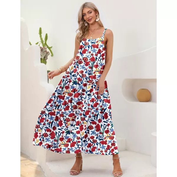 YESNO Summer Dresses for Women Casual Loose Bohemian Floral Dress with Pockets Spaghetti Strap Maxi Dress E75B  Floral 410