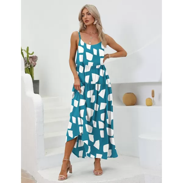 YESNO Summer Dresses for Women Casual Loose Bohemian Floral Dress with Pockets Spaghetti Strap Maxi Dress E75Floral 127