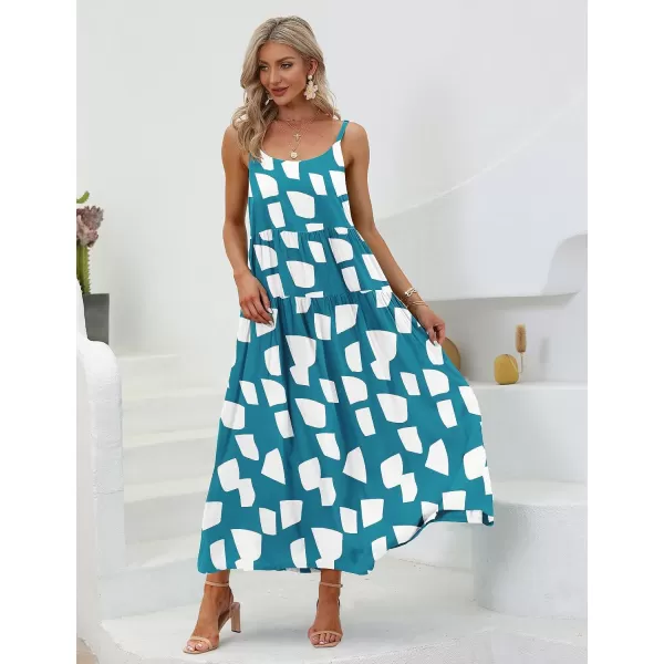 YESNO Summer Dresses for Women Casual Loose Bohemian Floral Dress with Pockets Spaghetti Strap Maxi Dress E75Floral 127