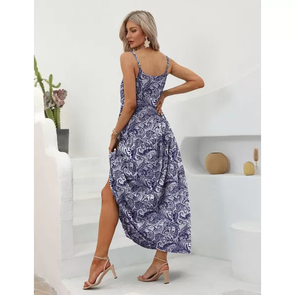 YESNO Summer Dresses for Women Casual Loose Bohemian Floral Dress with Pockets Spaghetti Strap Maxi Dress E75Floral 148