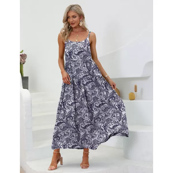 YESNO Summer Dresses for Women Casual Loose Bohemian Floral Dress with Pockets Spaghetti Strap Maxi Dress E75Floral 148