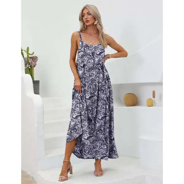 YESNO Summer Dresses for Women Casual Loose Bohemian Floral Dress with Pockets Spaghetti Strap Maxi Dress E75Floral 148