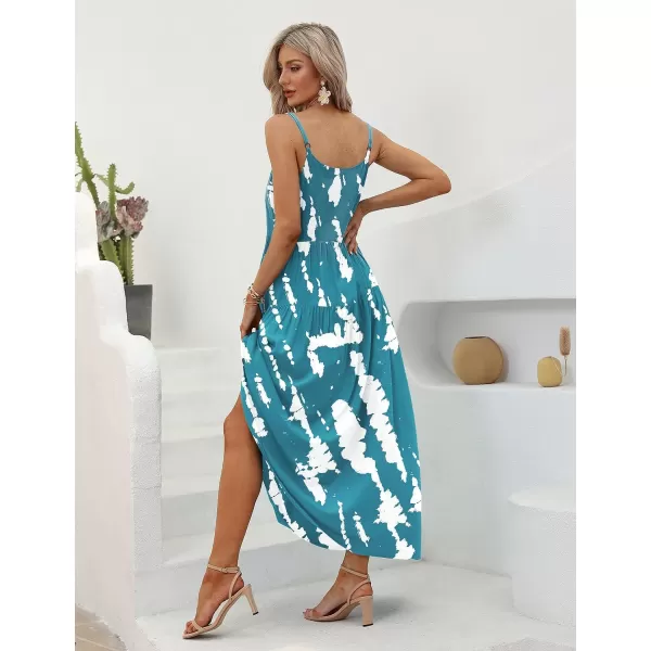 YESNO Summer Dresses for Women Casual Loose Bohemian Floral Dress with Pockets Spaghetti Strap Maxi Dress E75Floral 321