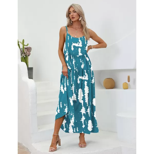 YESNO Summer Dresses for Women Casual Loose Bohemian Floral Dress with Pockets Spaghetti Strap Maxi Dress E75Floral 321