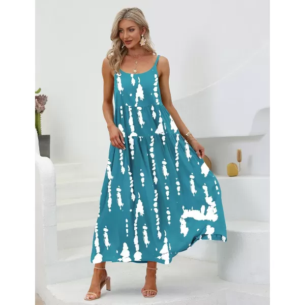 YESNO Summer Dresses for Women Casual Loose Bohemian Floral Dress with Pockets Spaghetti Strap Maxi Dress E75Floral 321