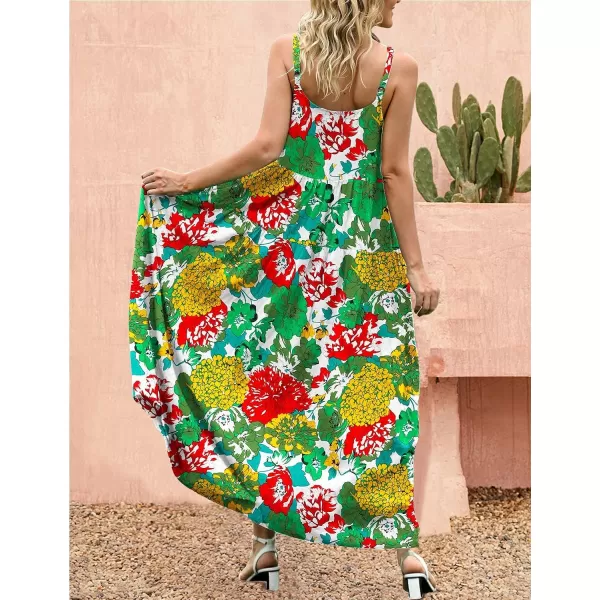 YESNO Summer Dresses for Women Casual Loose Bohemian Floral Dress with Pockets Spaghetti Strap Maxi Dress E75Multicolor