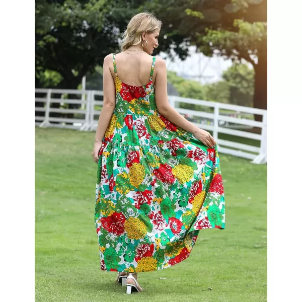 YESNO Summer Dresses for Women Casual Loose Bohemian Floral Dress with Pockets Spaghetti Strap Maxi Dress E75Multicolor