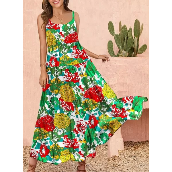 YESNO Summer Dresses for Women Casual Loose Bohemian Floral Dress with Pockets Spaghetti Strap Maxi Dress E75Multicolor