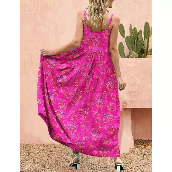 YESNO Summer Dresses for Women Casual Loose Bohemian Floral Dress with Pockets Spaghetti Strap Maxi Dress E75Rose