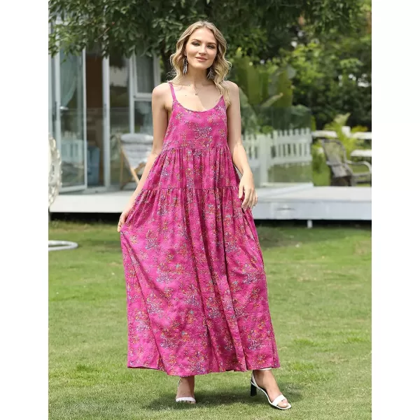 YESNO Summer Dresses for Women Casual Loose Bohemian Floral Dress with Pockets Spaghetti Strap Maxi Dress E75Rose