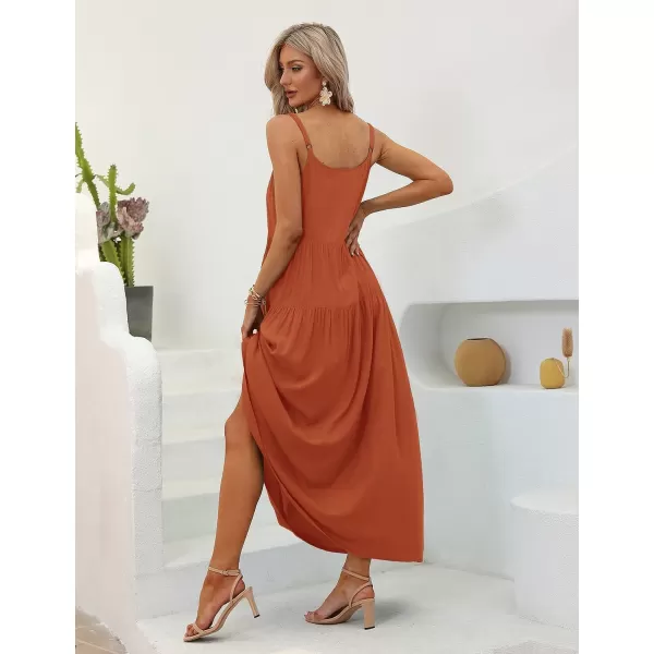 YESNO Summer Dresses for Women Casual Loose Bohemian Floral Dress with Pockets Spaghetti Strap Maxi Dress E75Rust