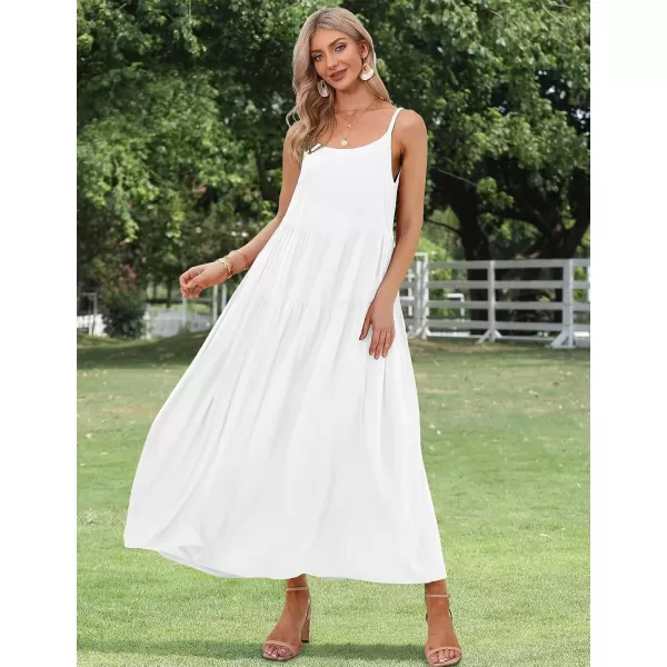 YESNO Summer Dresses for Women Casual Loose Bohemian Floral Dress with Pockets Spaghetti Strap Maxi Dress E75White With Pockets