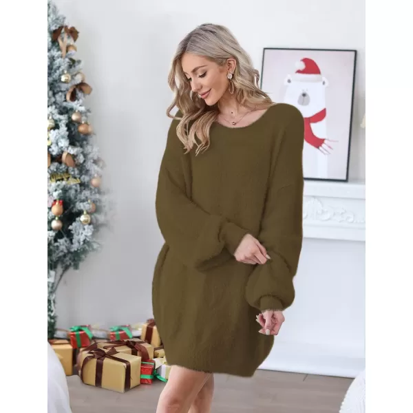 YESNO Sweater Dress for Women Oversized Graphic Lantern Long Sleeve Pullover Sweater Tops S08S08 Army Green