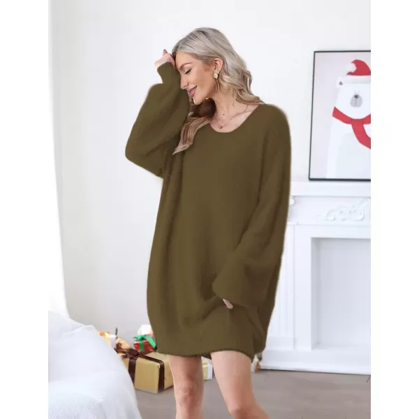 YESNO Sweater Dress for Women Oversized Graphic Lantern Long Sleeve Pullover Sweater Tops S08S08 Army Green