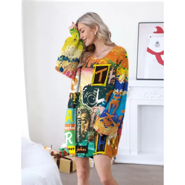 YESNO Sweater Dress for Women Oversized Graphic Lantern Long Sleeve Pullover Sweater Tops S08S08 Cr102