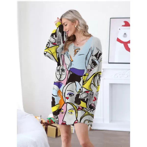 YESNO Sweater Dress for Women Oversized Graphic Lantern Long Sleeve Pullover Sweater Tops S08S08 Cr125