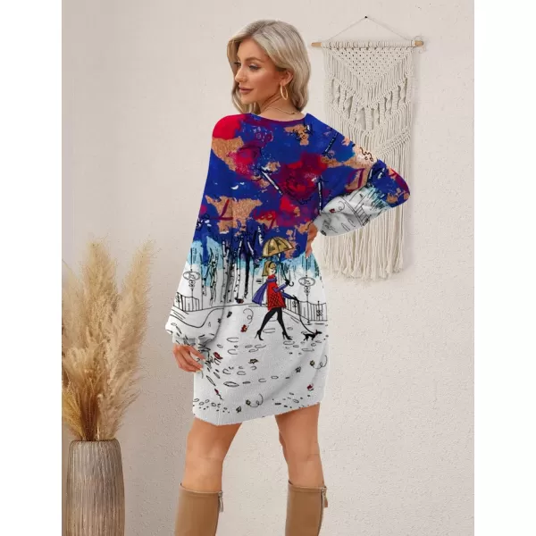 YESNO Sweater Dress for Women Oversized Graphic Lantern Long Sleeve Pullover Sweater Tops S08S08 Cr133