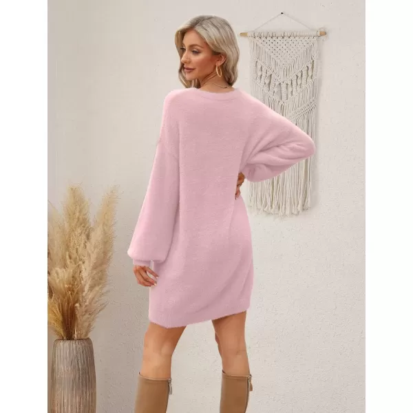 YESNO Sweater Dress for Women Oversized Graphic Lantern Long Sleeve Pullover Sweater Tops S08S08 Pink