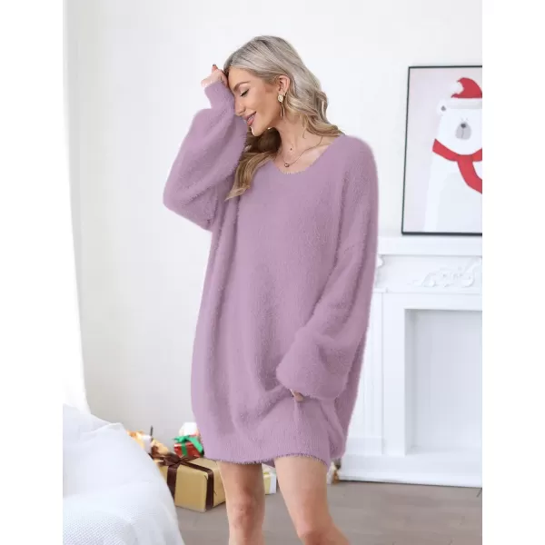 YESNO Sweater Dress for Women Oversized Graphic Lantern Long Sleeve Pullover Sweater Tops S08S08 Purple