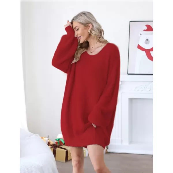 YESNO Sweater Dress for Women Oversized Graphic Lantern Long Sleeve Pullover Sweater Tops S08S08 Ruby