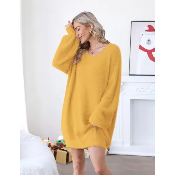 YESNO Sweater Dress for Women Oversized Graphic Lantern Long Sleeve Pullover Sweater Tops S08S08 Yellow