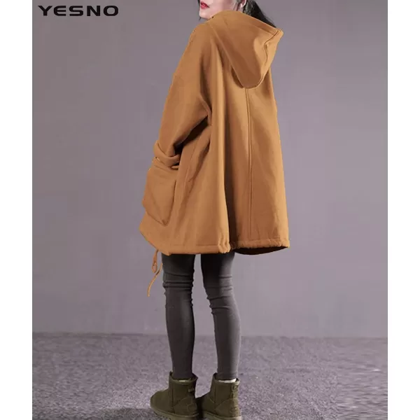 YESNO WZF Women Casual Fleece Pullover Hoodies Plus Size Active JacketLarge PocketsWml Camelfleeced