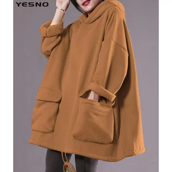 YESNO WZF Women Casual Fleece Pullover Hoodies Plus Size Active JacketLarge PocketsWml Camelfleeced