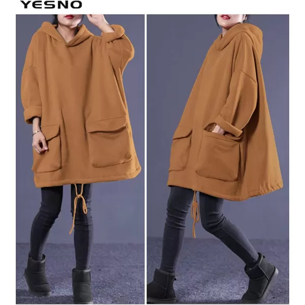 YESNO WZF Women Casual Fleece Pullover Hoodies Plus Size Active JacketLarge PocketsWml Camelfleeced