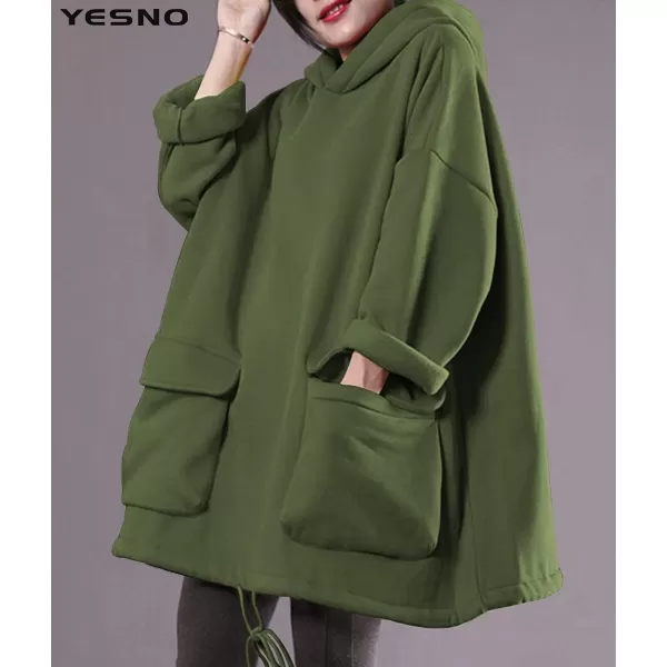 YESNO WZF Women Casual Fleece Pullover Hoodies Plus Size Active JacketLarge PocketsWzf Army Greenfleeced