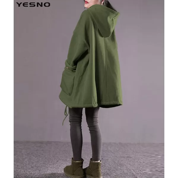 YESNO WZF Women Casual Fleece Pullover Hoodies Plus Size Active JacketLarge PocketsWzf Army Greenfleeced