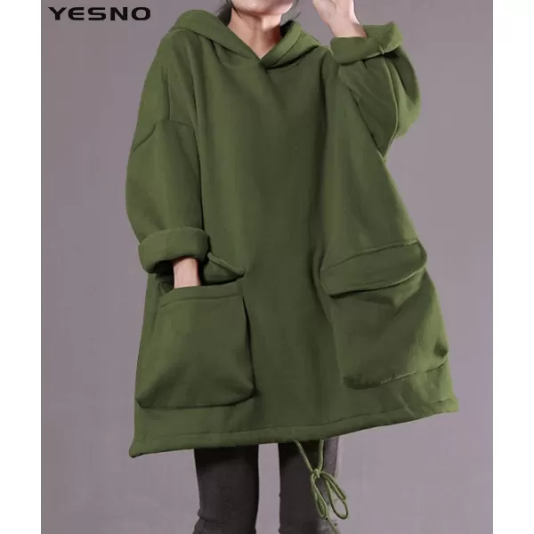 YESNO WZF Women Casual Fleece Pullover Hoodies Plus Size Active JacketLarge PocketsWzf Army Greenfleeced